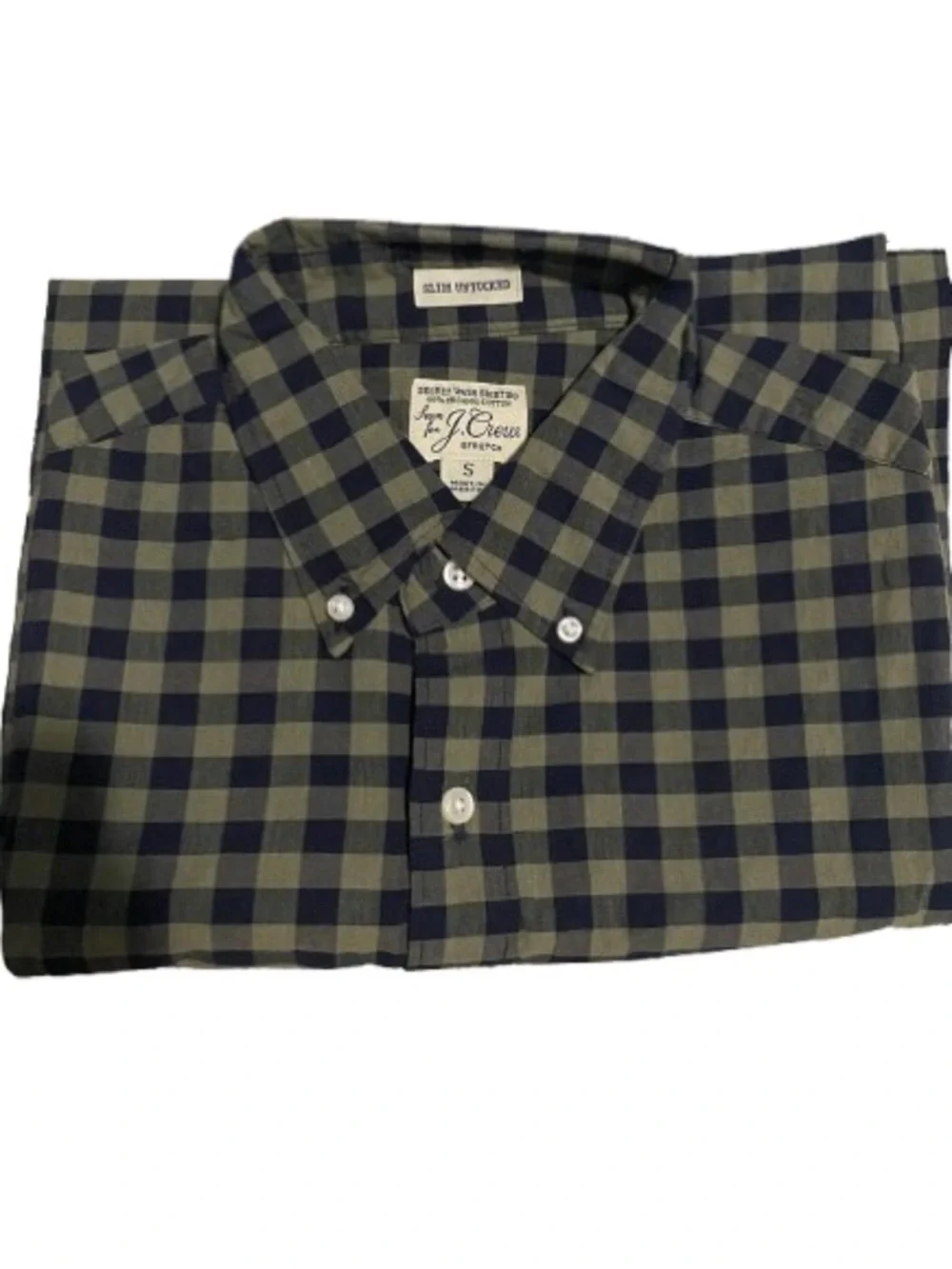 J. Crew Olive and Navy Check Button-Down Shirt